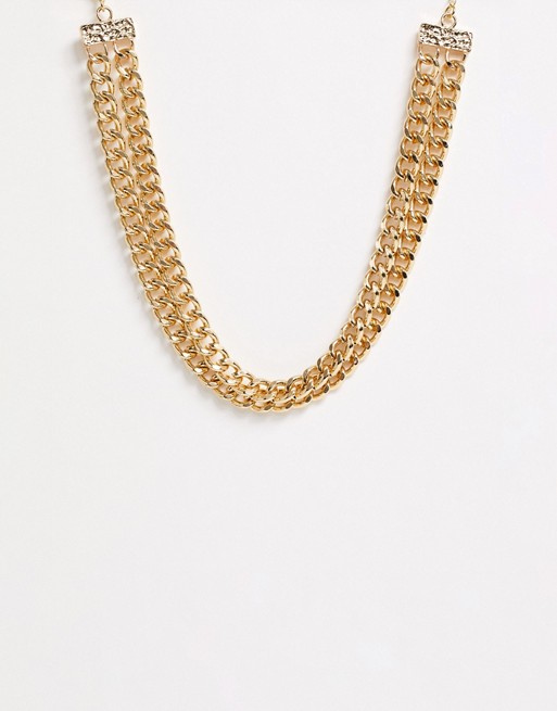Glamorous gold double chunky chain necklace