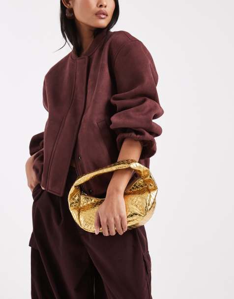 Glamorous – Goldfarbene Handtasche in Weboptik - view 1