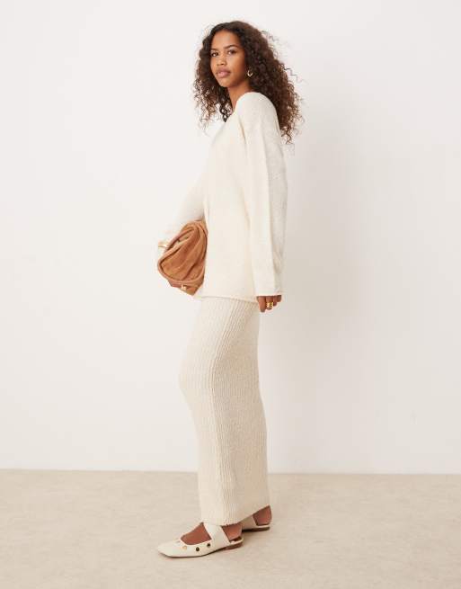 Glamorous - Gonna lunga in maglia elasticizzata crema in coordinato