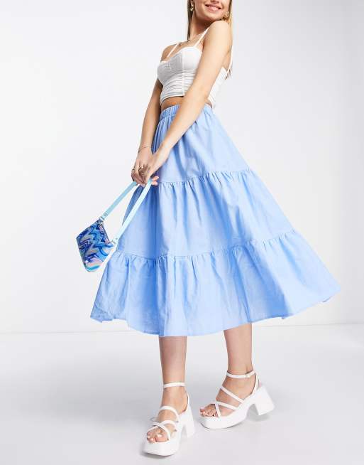 Glamorous - Gonna midi a balze blu in coordinato