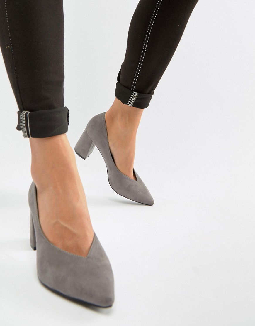 Glamorous – Grå spetsiga skor med blockklack