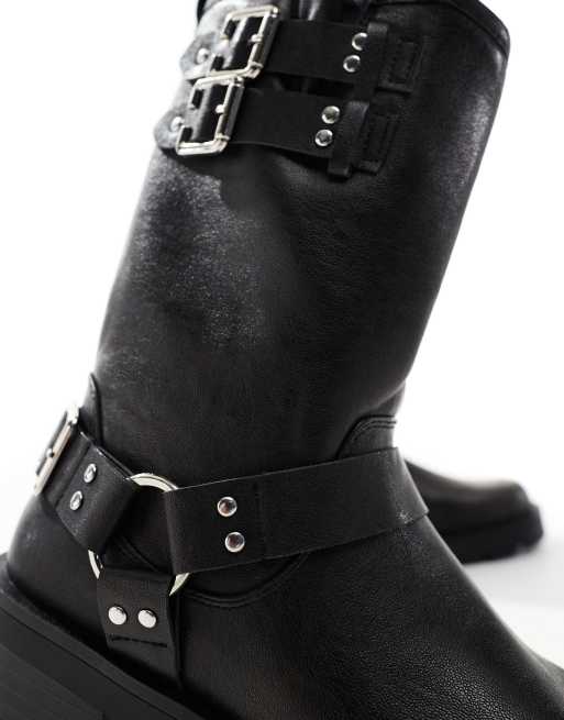 Glamorous – Grå, tvättade bikerboots med spännen, 2 av 4