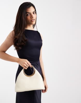 Glamorous - Grab-Bag in Creme mit goldfarbenem Metallgriff-Weiß