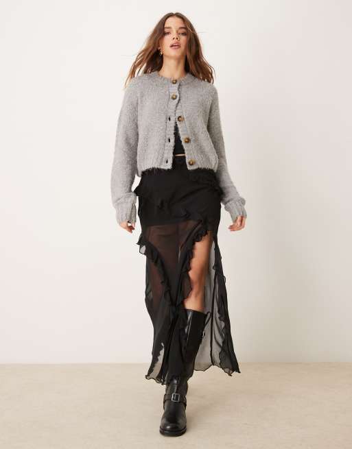 Glamorous - Gråmeleret og chunky crop-cardigan med firkantet pasform, 3 af 4