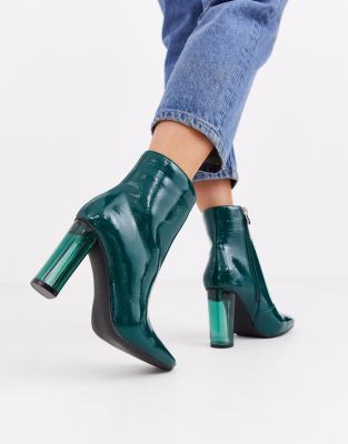 green patent boots