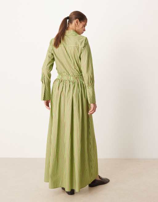 Glamorous - Grøn maxinederdel med knapper og røde striber i poplin, 5 af 5