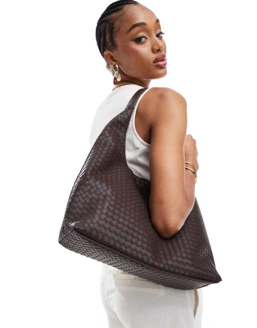 Glamorous – Große Schultertasche mit Webstruktur in Braun , 4 von 4