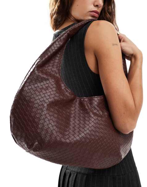 Glamorous – Große Schultertasche mit Webstruktur in Dunkelbraun - view 1