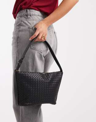 Glamorous - Große Schultertasche mit Webstruktur in Schwarz