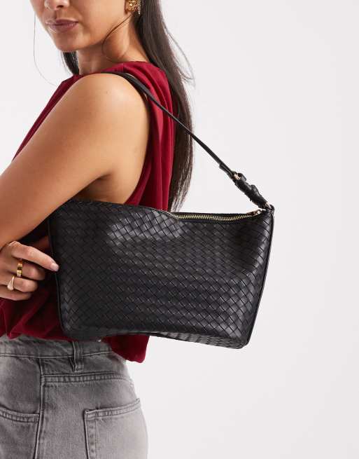 Glamorous – Große Schultertasche mit Webstruktur in Schwarz, 3 von 4