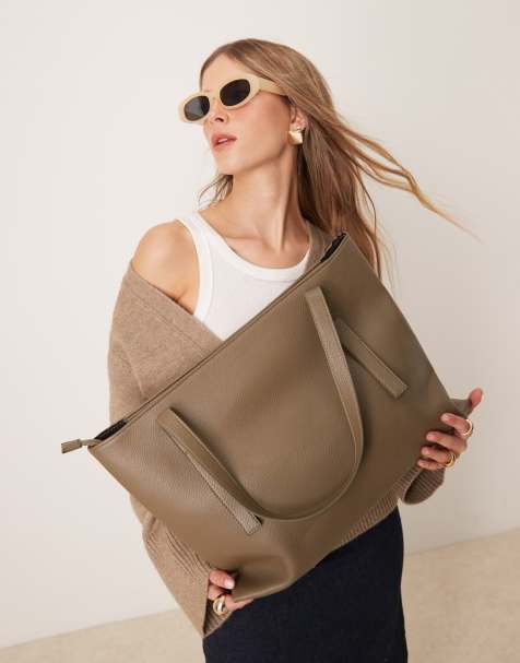 Glamorous - Grote tote tas in donker kakigroen - view 1