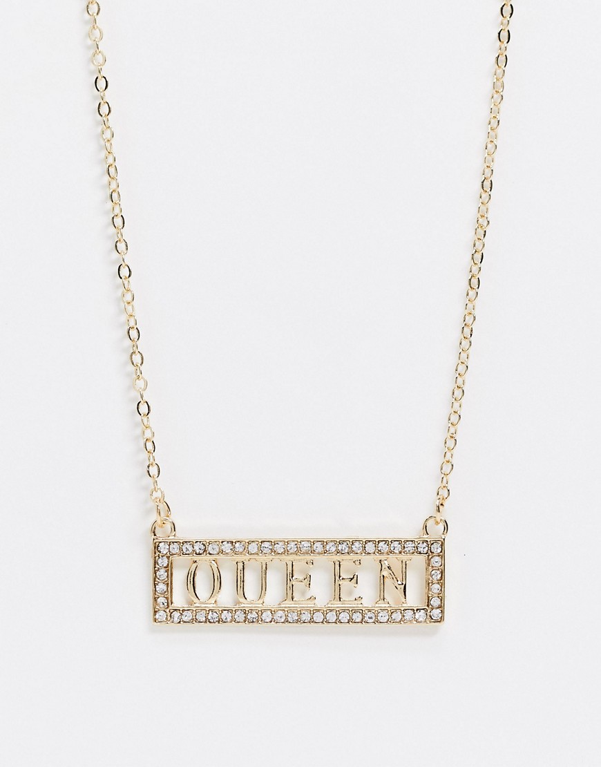 Glamorous – Guldfärgat halsband med strass och Queen-text
