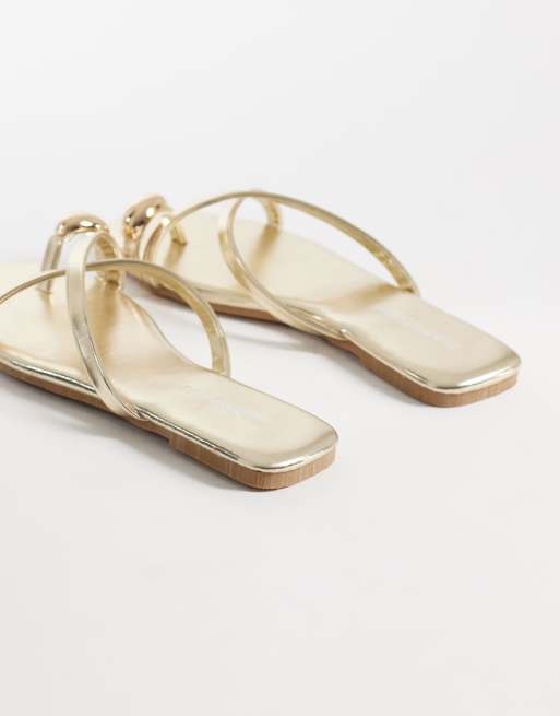Glamorous - Guldfarvede flade sandaler med tåringe, 4 af 4