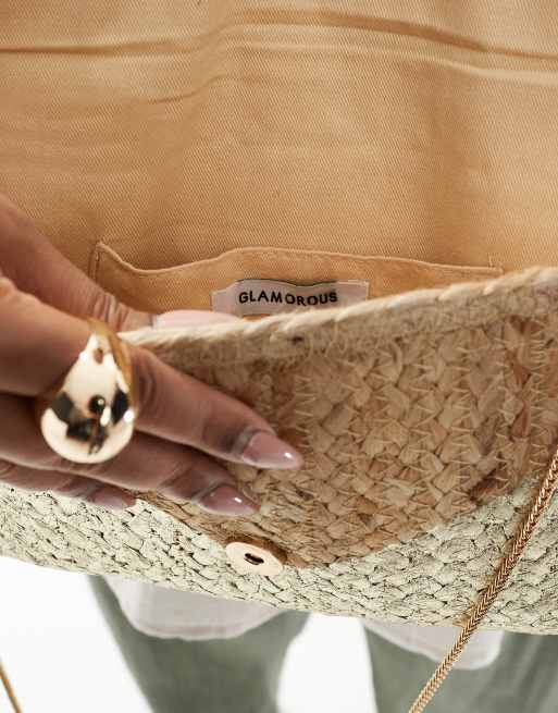 Glamorous - Guldfarvet og metallisk clutch-taske i strå med kuvertlukning, 3 af 4
