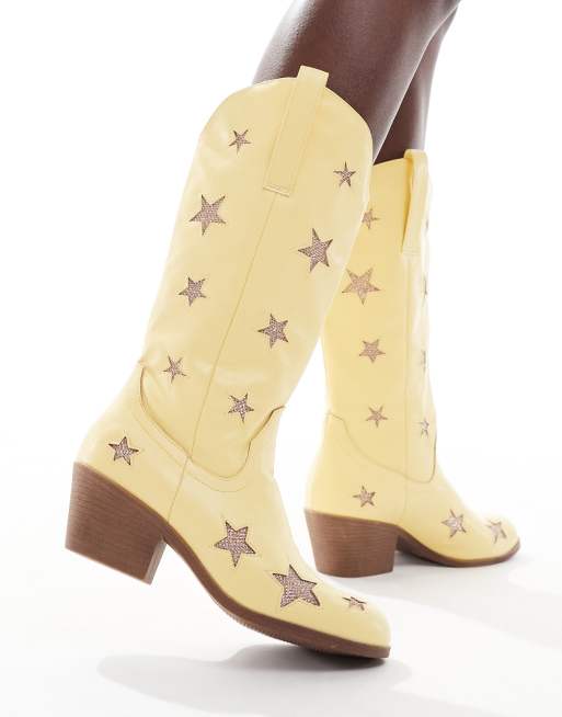 Glamorous - Gule westernstøvler med stjernedesign, 3 af 4
