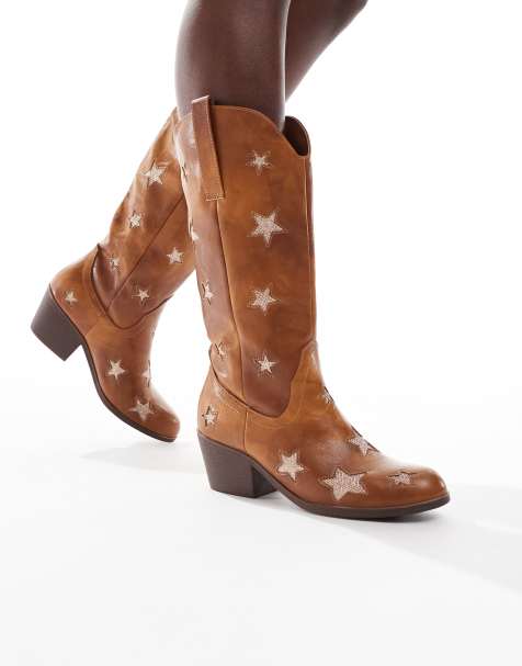 Glamorous - Gyldenbrune westernstøvler med stjernedetaljer - view 1