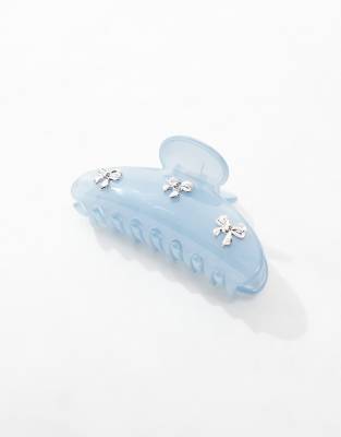 Glamour Girlz Haarklammer Damen – Mit Gänseblümchen-Muster, 6 Cm, Cremefarben/blau