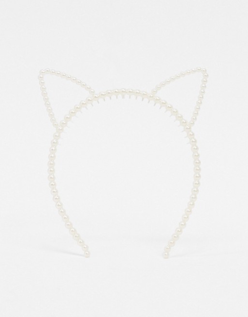 Glamorous Halloween headband with ears in faux pearl