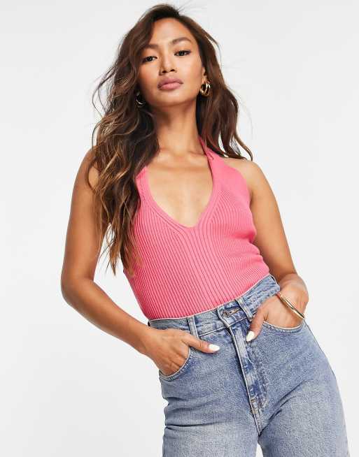 Pink halter neck store top