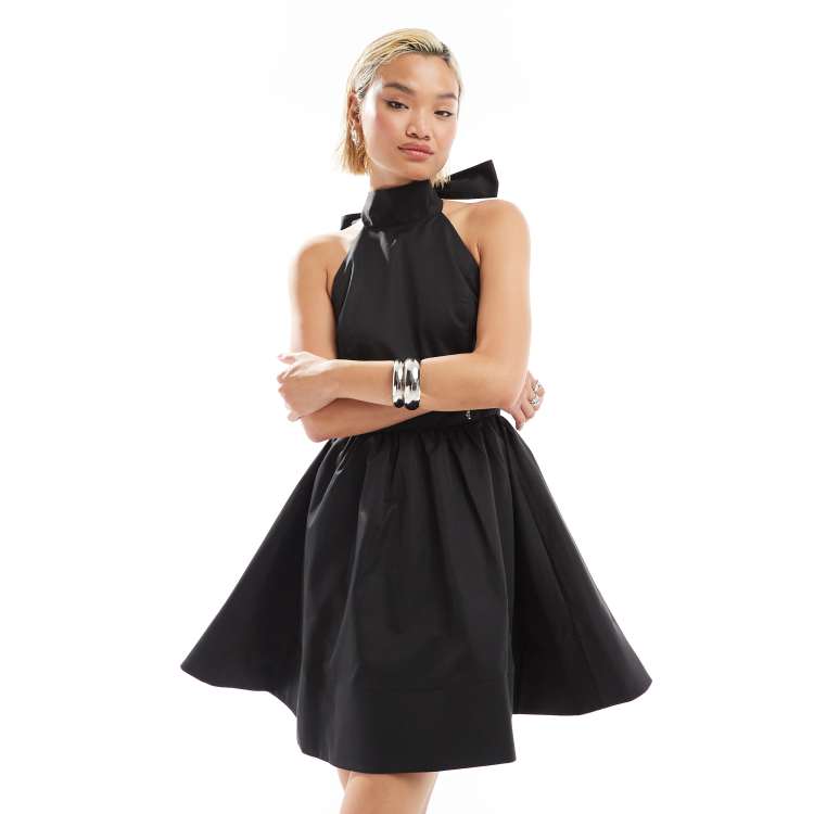 Black halter neck skater dress hotsell