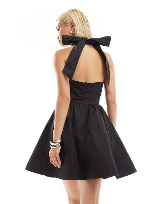 Halter neck black mini dress best sale