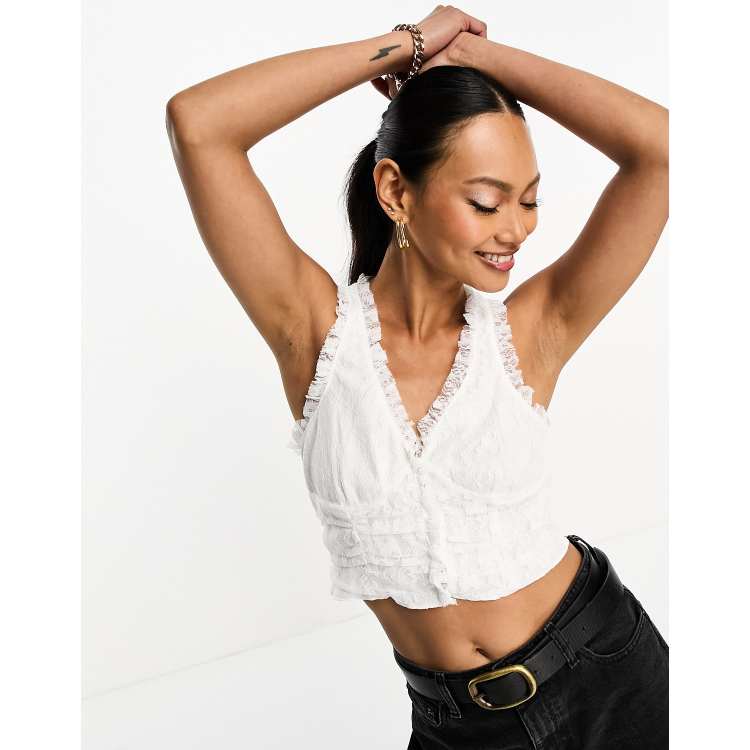 top cropped halter neck de poliamida off white - C&A