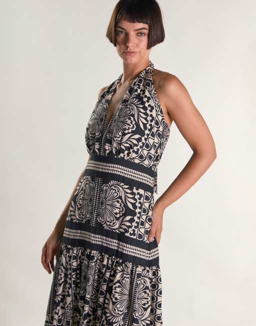 Glamorous Halter neck maxi dress in scarf border print, 4 of 4