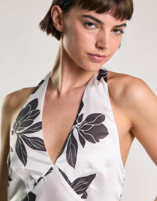 Glamorous Halter neck midi dress in white brown floral | ASOS