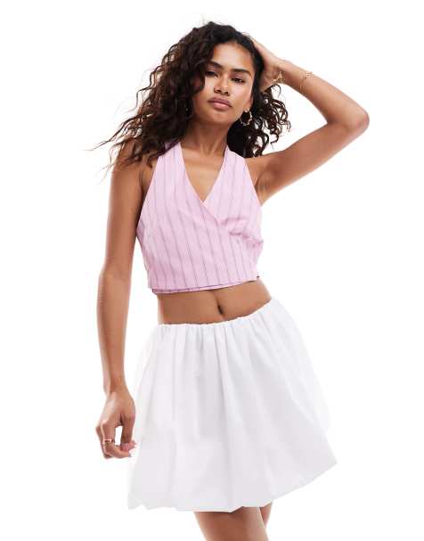Glamorous halter neck pink stripe top - view 1
