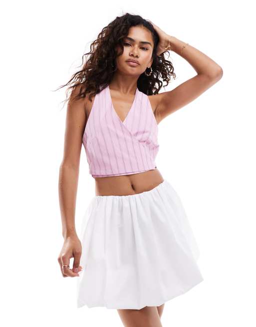 Glamorous halter neck pink stripe top