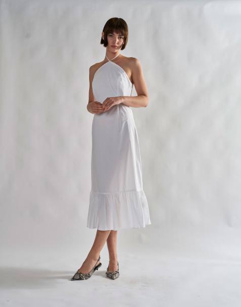 Glamorous Halterneck midi dress in white