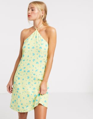 Glamorous Halterneck Mini Dress In Bright Ditsy Floral-green