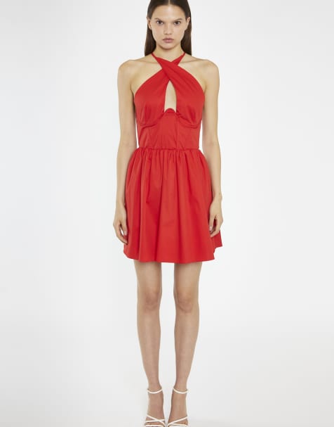 slim fit dress slacks Bay Twist Seersucker Dress in Red – Blythe main image 1