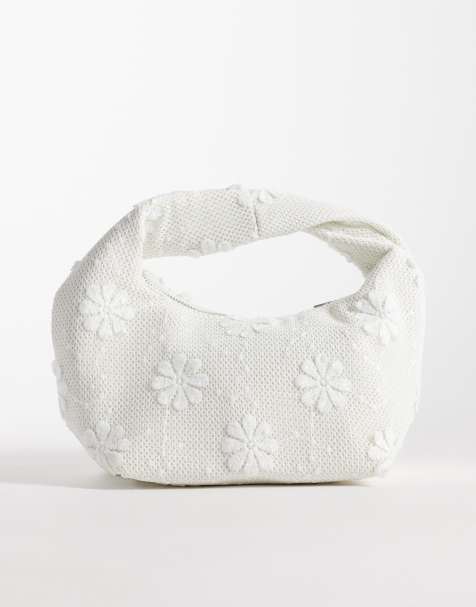 Glamorous – Handtasche in Cremeweiß in Flechtoptik mit Blumenmuster - view 1