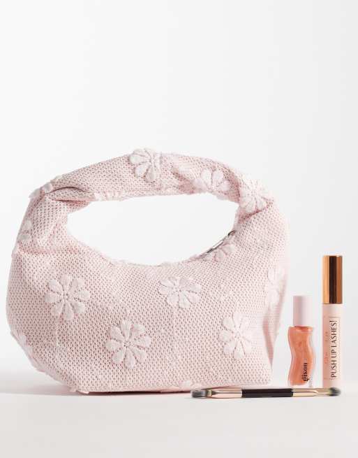Glamorous – Handtasche in Rosa in Flechtoptik mit Blumenmuster, 2 von 4