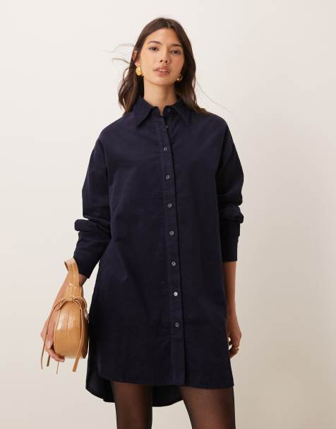 Glamorous – Hängerkleid zum Reinschlüpfen aus Micro-Cord in dunklem Marineblau - view 1