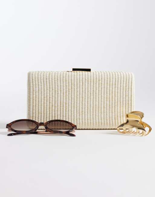 Glamorous hard straw clutch bag in neutral, 2 of 4