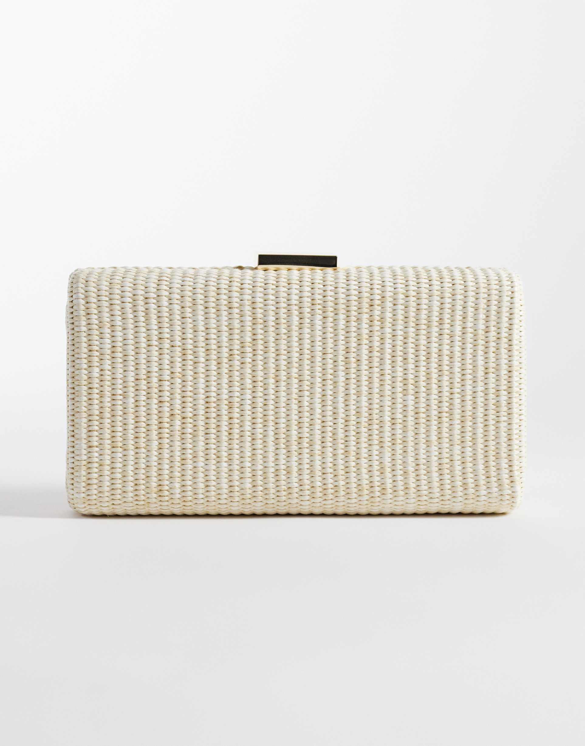 glamorous hard straw clutch purse in neutral