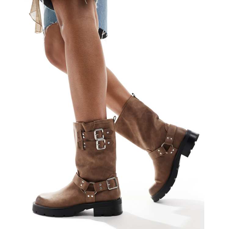 Beige biker boots shop