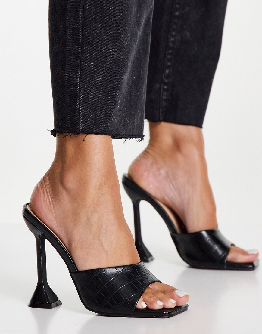 Glamorous heel sandals with statement heel in black croc-Neutral