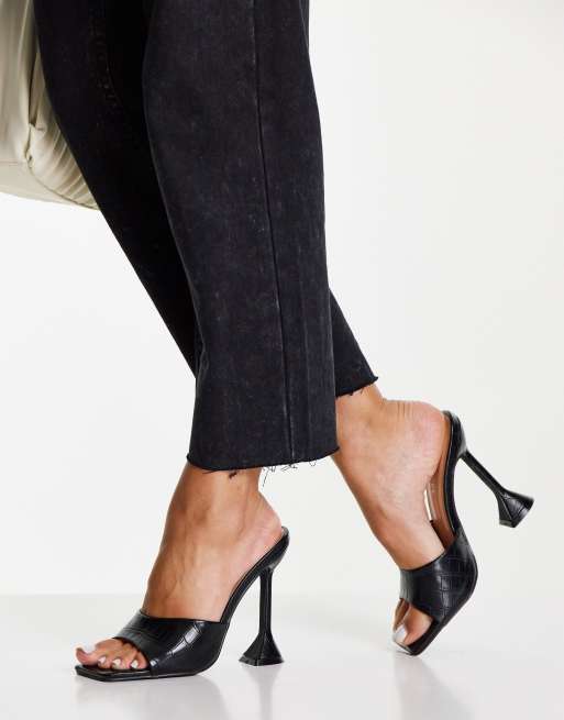 Glamorous heel sandals with statement heel in black croc, 3 of 4