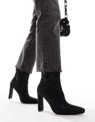 Glamorous heeled ankle boots in black embellished