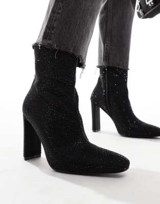 Glamorous Heeled Ankle Boots In Black