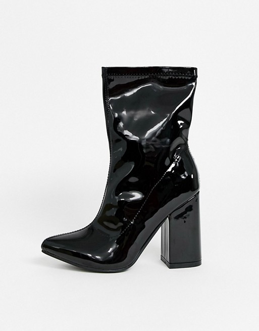 Glamorous heeled ankle boots in black patent
