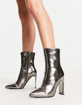 Glamorous heeled ankle boots in pewter-Silver