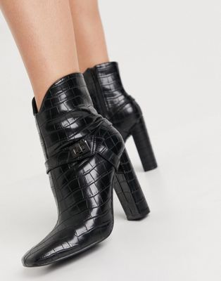 ladies black croc ankle boots