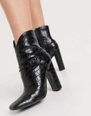 ladies black croc ankle boots