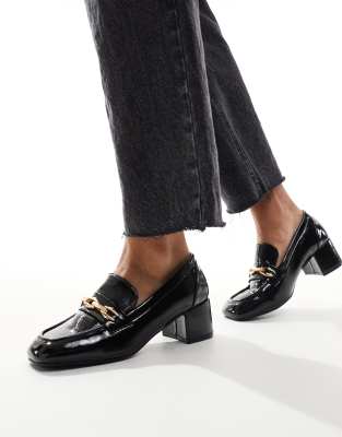 Glamorous Heeled Loafers In Black Patent