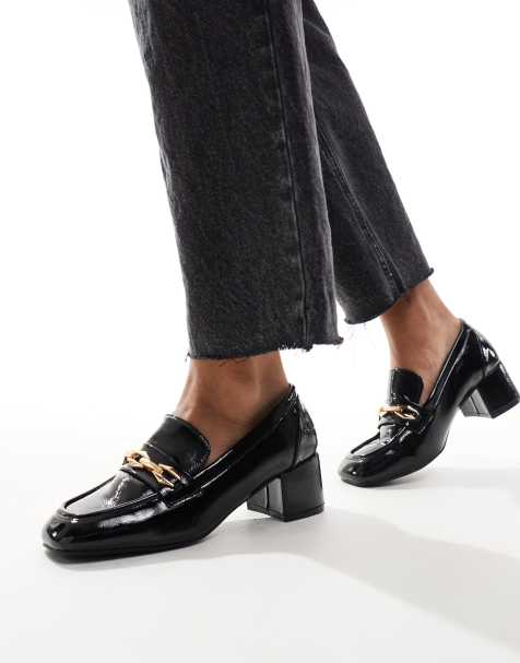 Glamorous heeled loafers in black patent - view 1