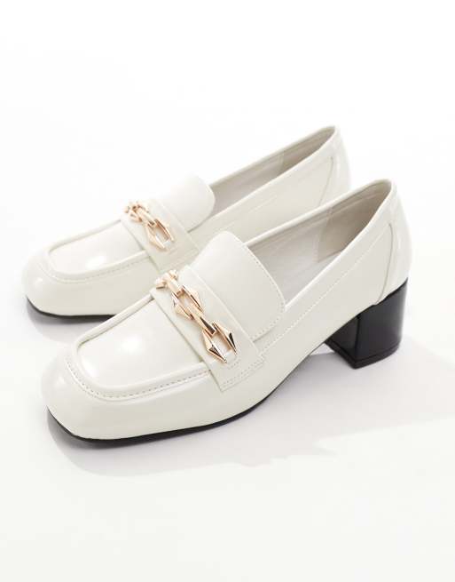 Glamorous heeled loafers in bone patent ASOS